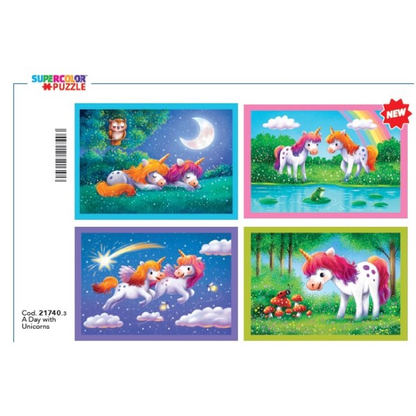 F - 4IN1- PUZZLE A DAY WITH UNICORNIO - 03-21740CLE